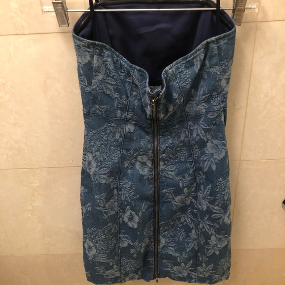 Final Sale Guess Strapless Floral Denim Dress 2 - Picture 4 of 8